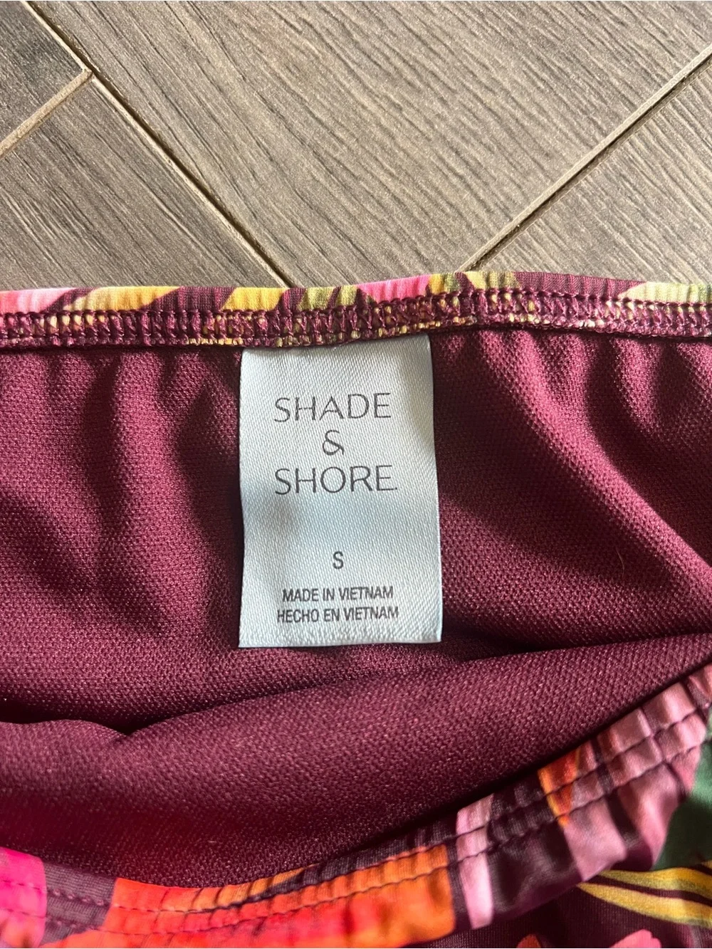 Shade & Shore Burgundy Floral Bikini Bottoms with Pink & Green Accents